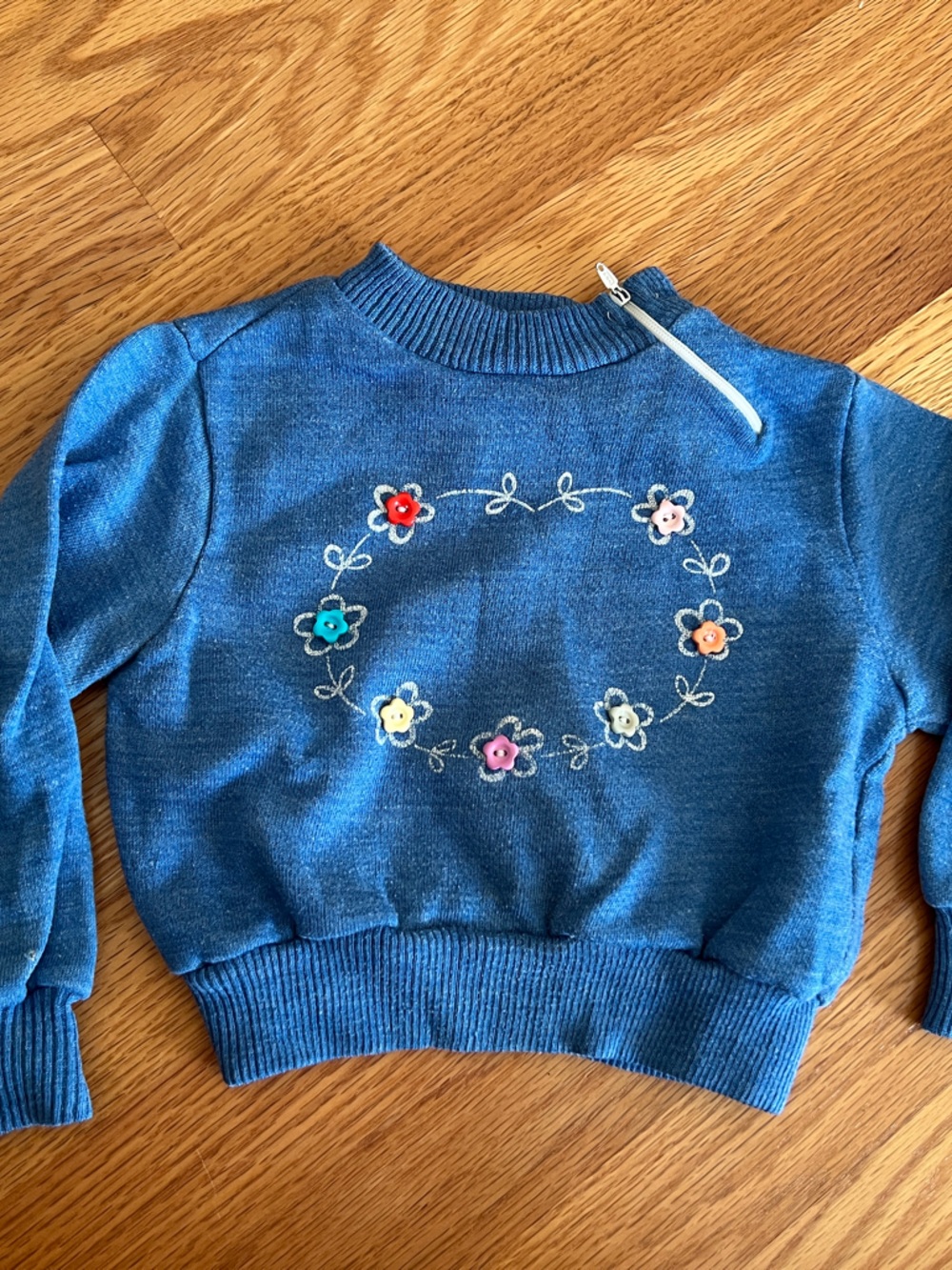 Blue Floral Embroidered Kids Sweater
